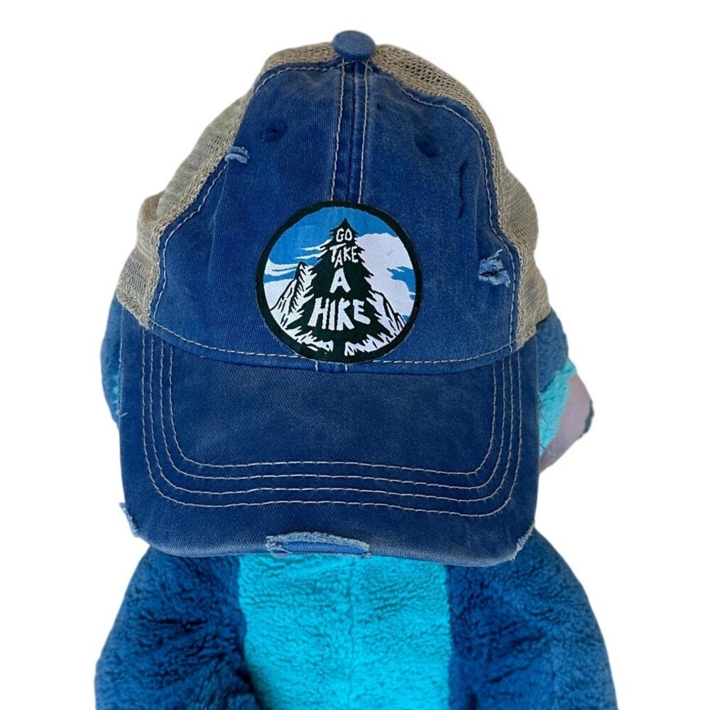 Take a Hike Trucker Baseball Cap Upcycled One of a Kind Bue Camping Mesh Back
